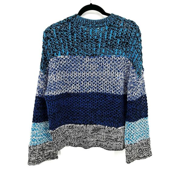 DEREK LAM 10 CROSBY Blue Gray Gradient Knit Boxy Wide Sleeve Crew Sweater Small - Picture 3 of 6